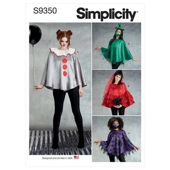 Simplicity Sewing Pattern 9350 11161 Misses Poncho Costume Face Mask - Picture 1 of 3